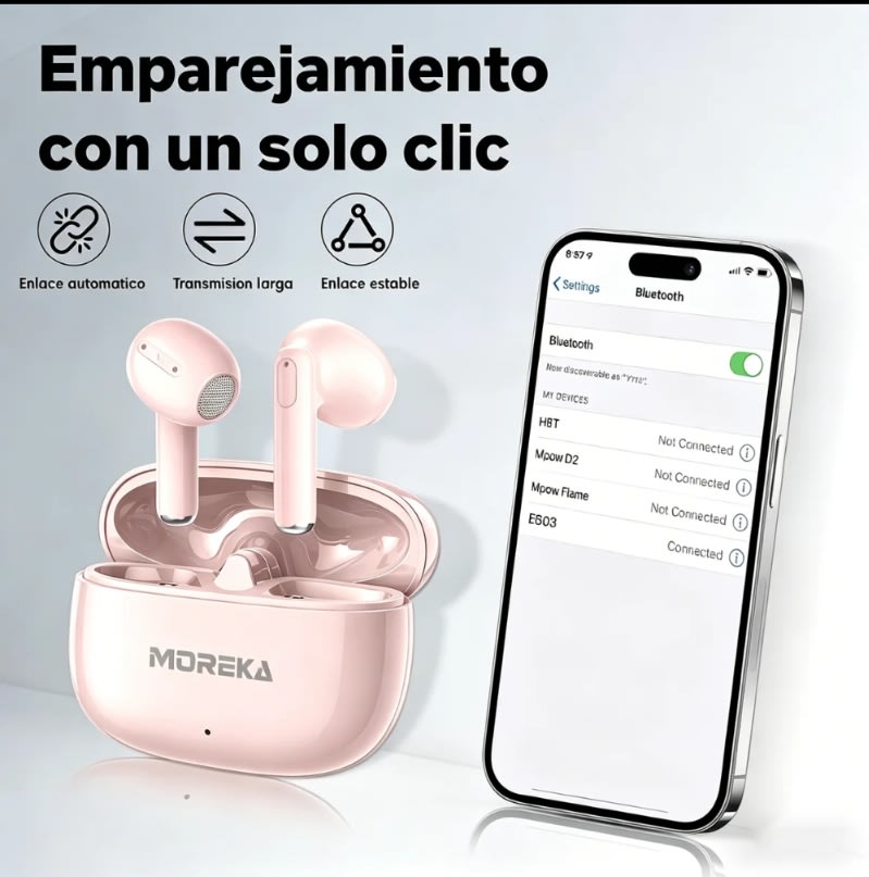 Audífono Inalámbrico Moreka E602 31h con Estuche Cancelación de Ruido Táctil Interruptor Libre5