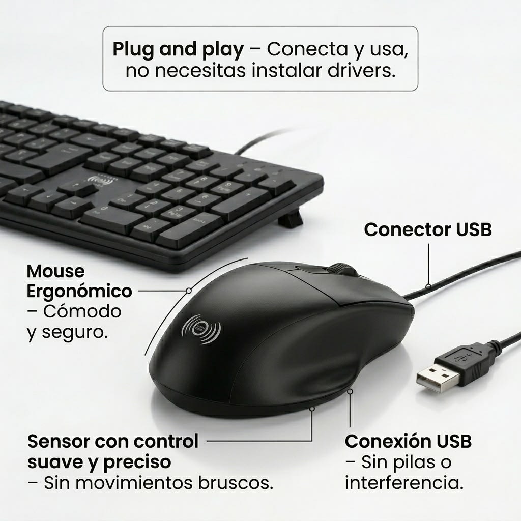 Teclado y Mouse Alámbrico Delgado CE-WS790 Control Expert3