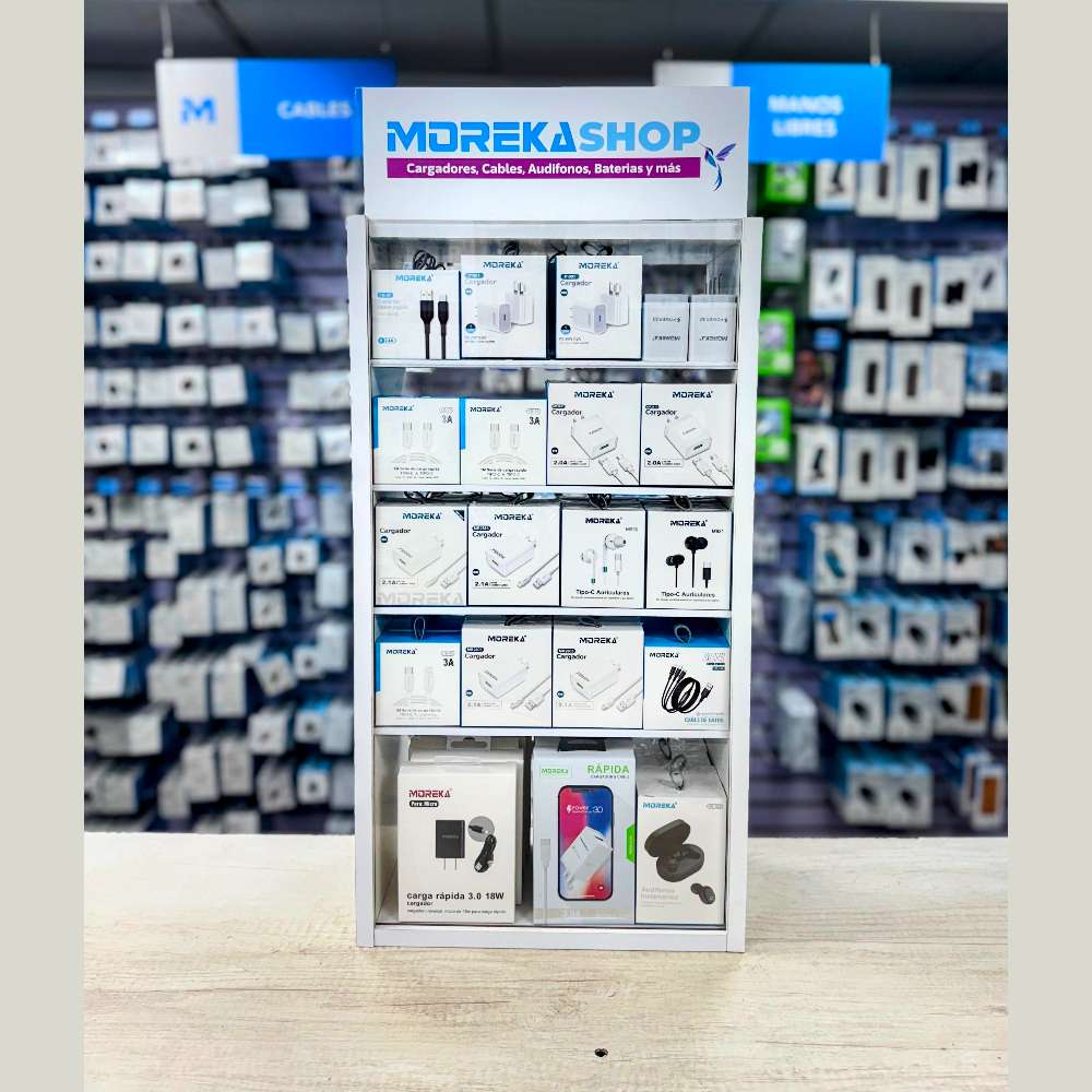 Exhibidor Moreka con 80 accesorios para celulares desarmable7