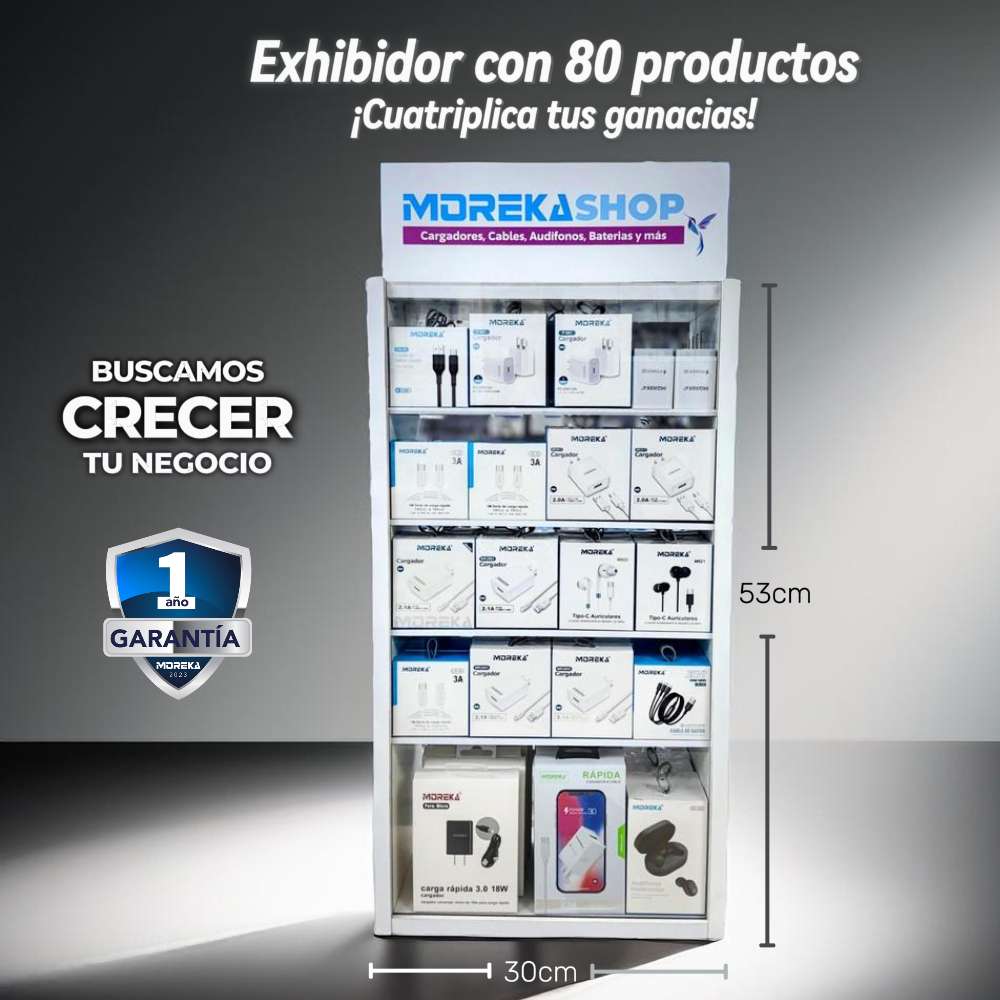 Exhibidor Moreka con 80 accesorios para celulares desarmable2