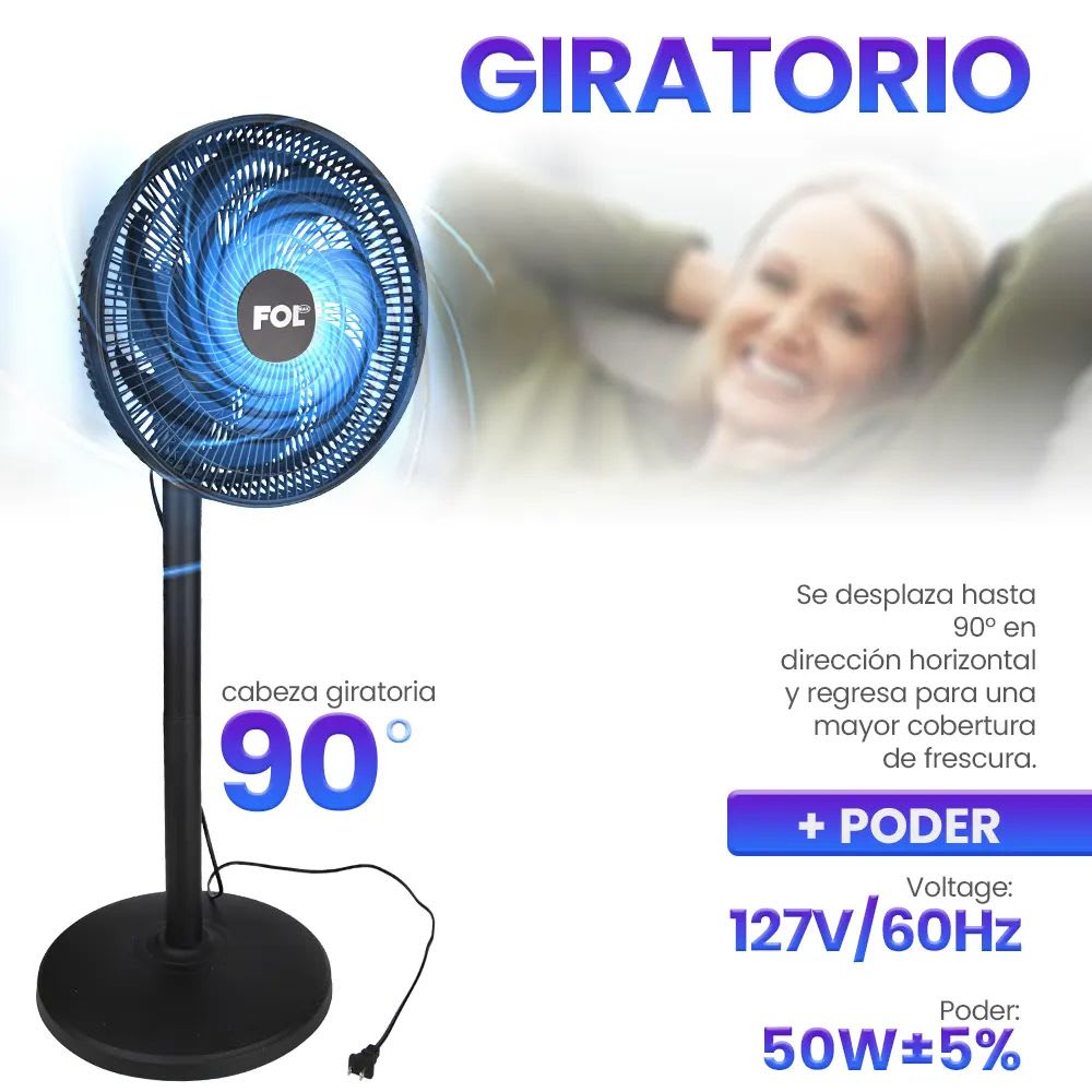 Ventilador de Piso 35cm 3 Velocidades 7 Aspas Potente 50W FF-12212