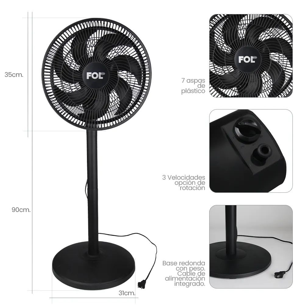 Ventilador de Piso 35cm 3 Velocidades 7 Aspas Potente 50W FF-12214
