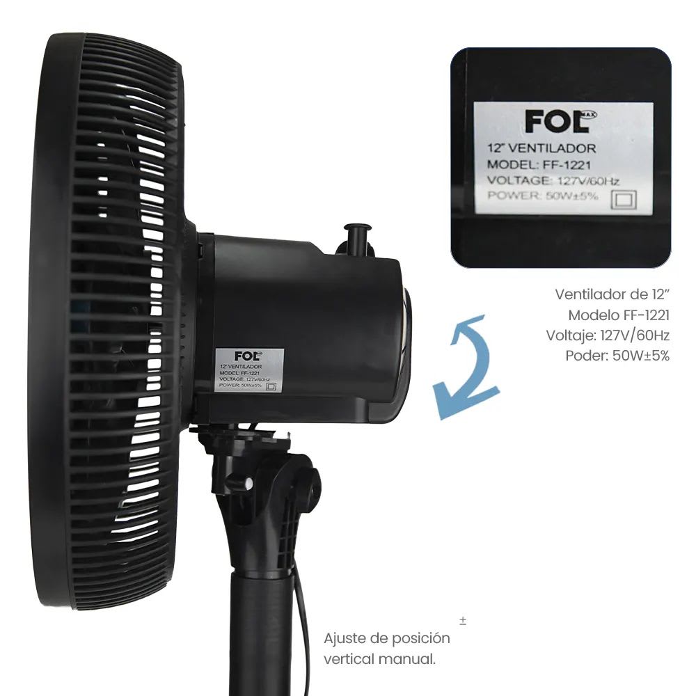 Ventilador de piso FOL FF-1221 7 Aspas 3 Velocidades 50W 1803