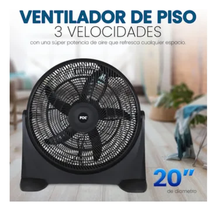 Ventilador de Piso 20 Pulgadas 3 Velocidades Potente Refrescante Verano FF - 20014