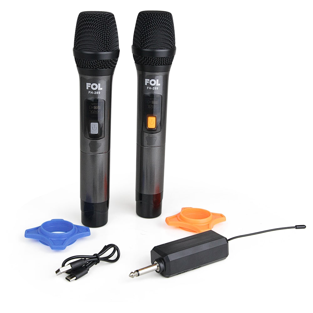 Paquete de dos Micrófonos Inalámbricos con Transmisor conector 6.3mm FOL FH-2895