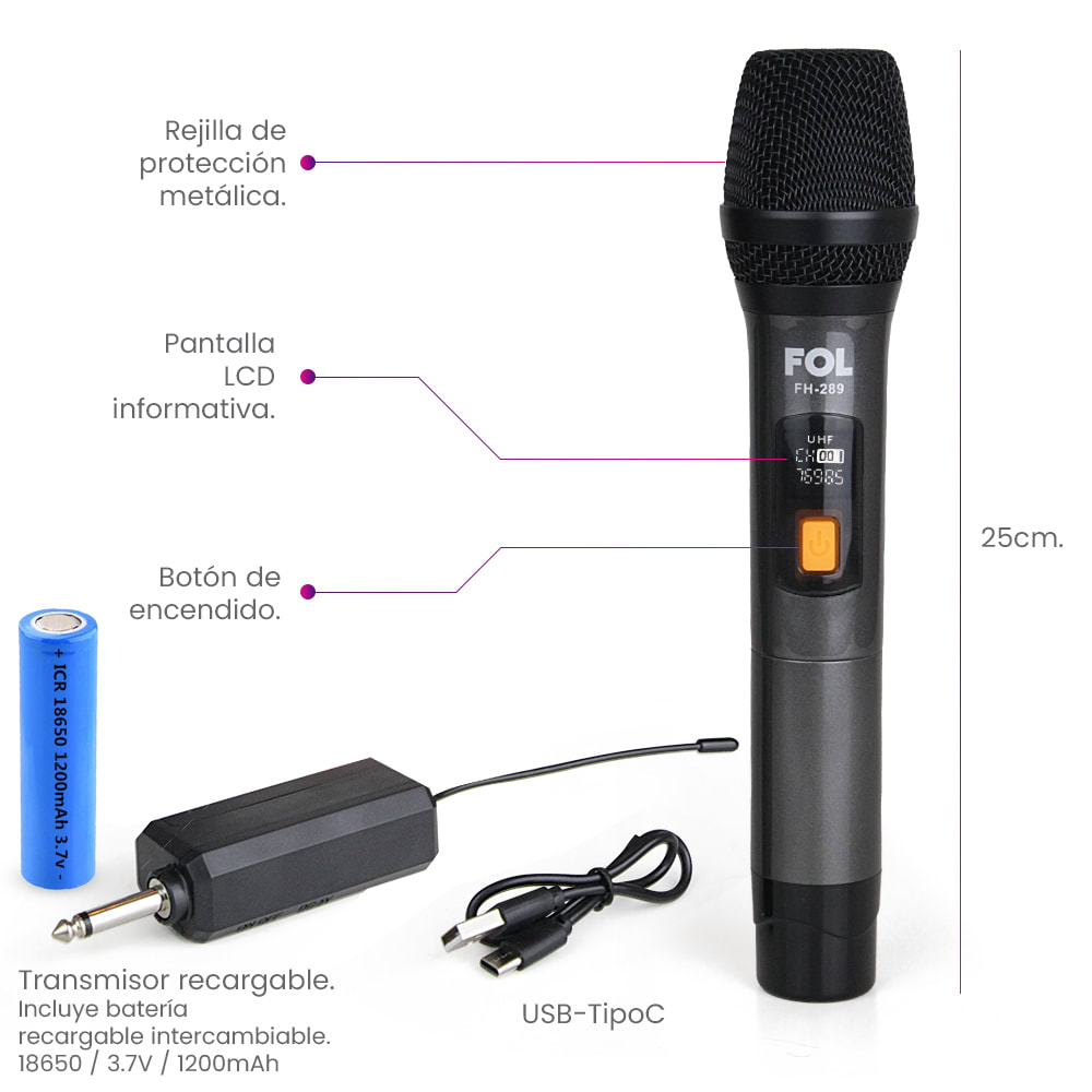 Micrófonos Inalámbricos FOL FH-289 Doble Transmisor 6.3mm4