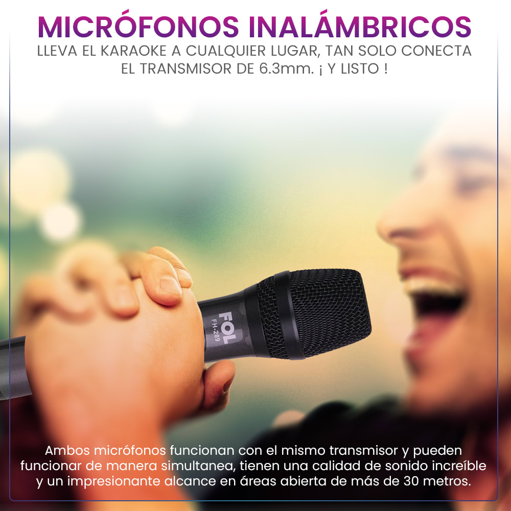 Paquete de dos Micrófonos Inalámbricos con Transmisor conector 6.3mm FOL FH-2893