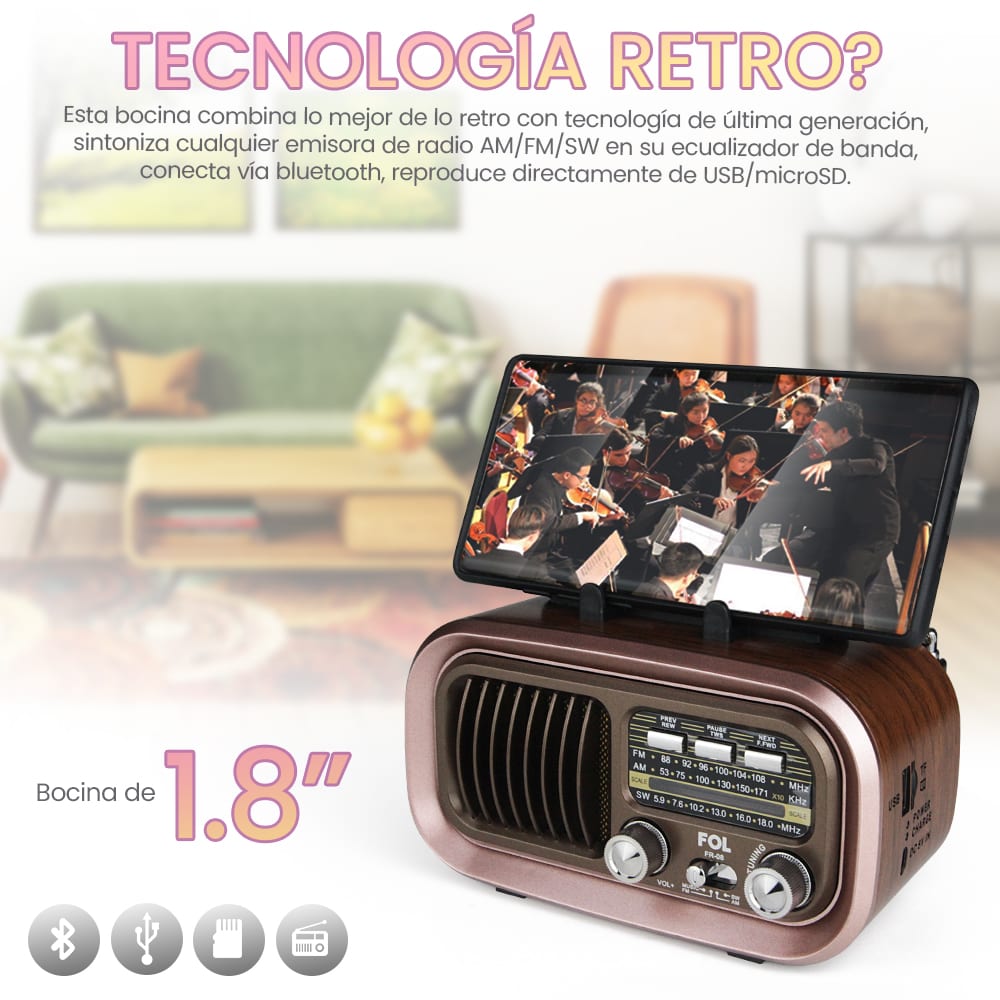 Radio AM/FM/SW Fol Bluetooth, TF Card, Radio FM, USB  TWS FR-083