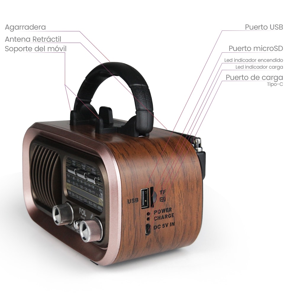 Radio AM/FM/SW Fol Bluetooth, TF Card, Radio FM, USB  TWS FR-084