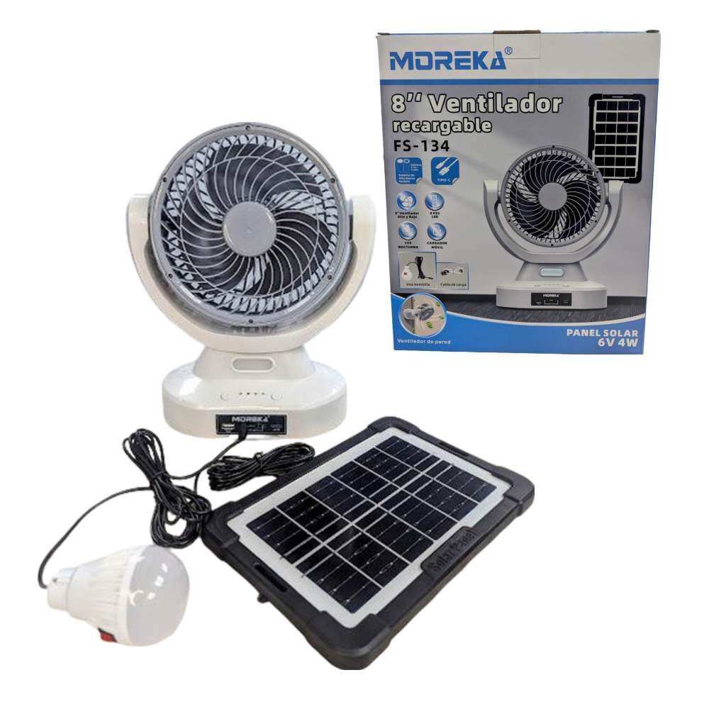 Ventilador solar cargador de celular con panel solar y foco 0