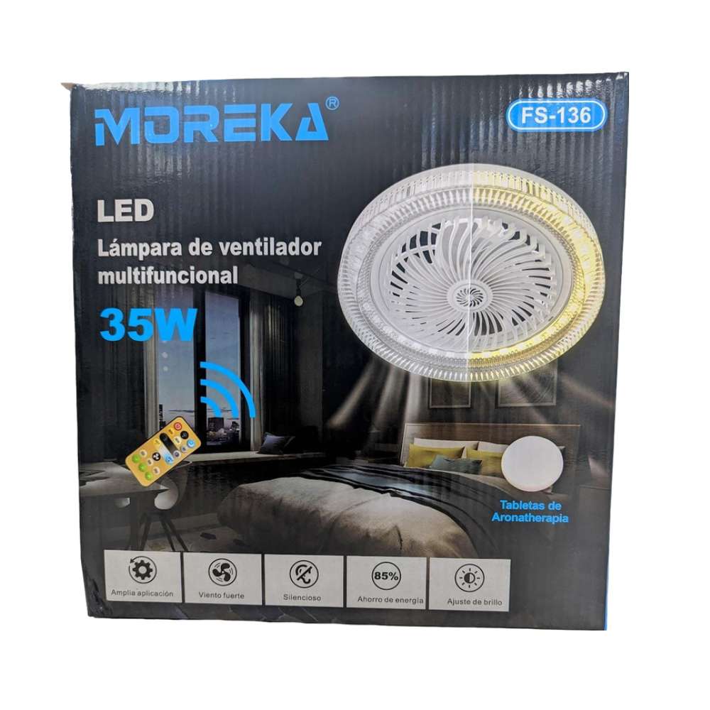 Ventilador De Techo Moreka Lámpara Led Foco 35w Silencioso10