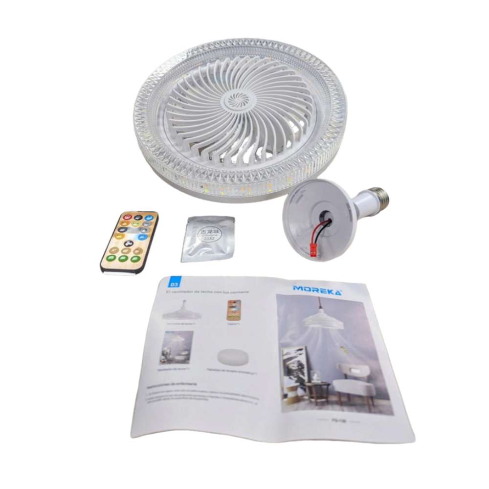 Ventilador De Techo Moreka Lámpara Led Foco 35w Silencioso2