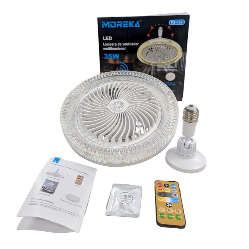 Ventilador De Techo Con Lámpara Led Foco 35w Silencioso FS-136 0