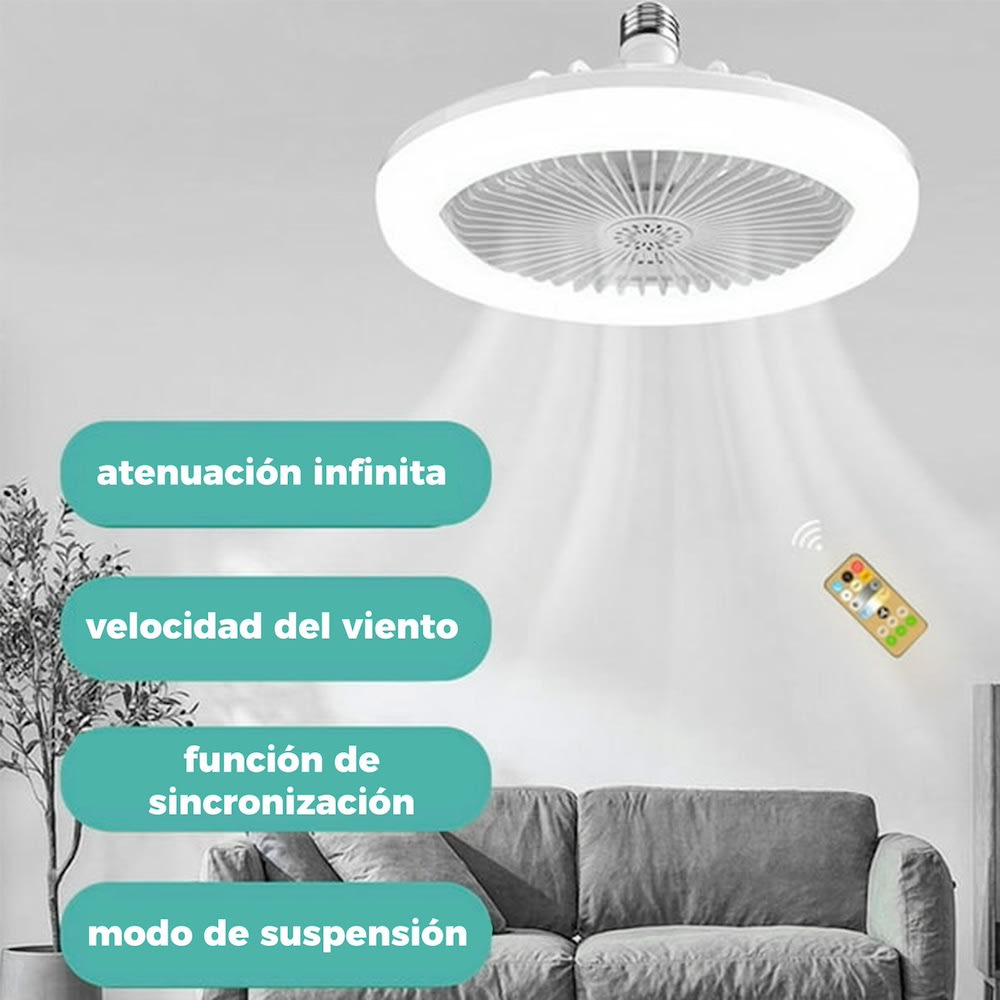 Ventilador De Techo Con Lámpara Led Foco 28w Silencioso FS-1375