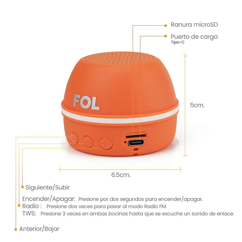 Mini Bocina Fol 5W 600mAh Bluetooth aro magnético, USB TWS S1966