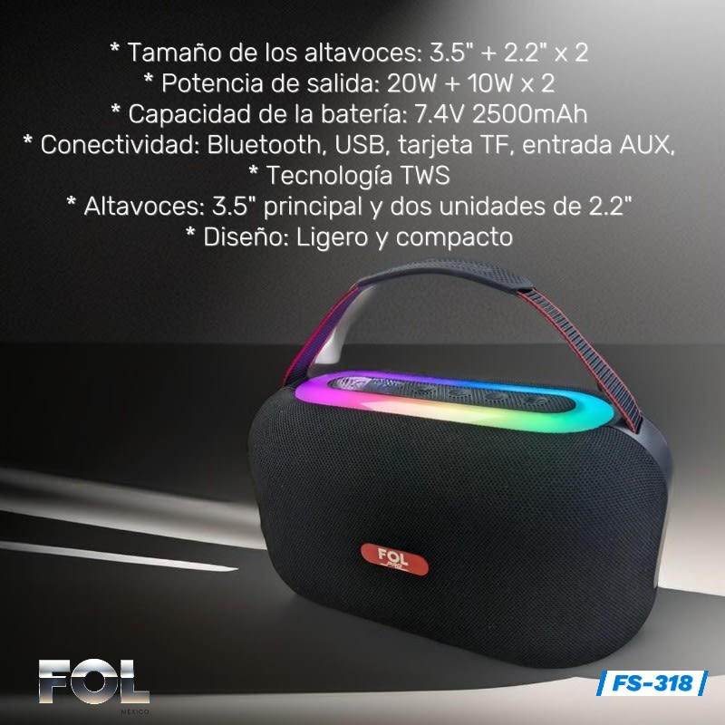 Bocina Bluetooth Portátil Fol 40W 2500mAh sonido estereo3