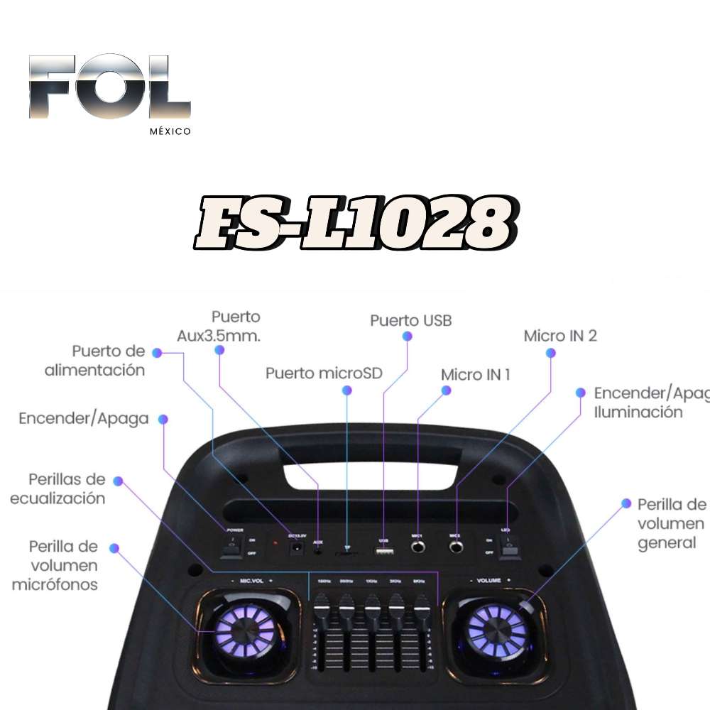 Sistema de Sonido Portátil dos wooferes de 10 pulgadas 60W FS-L10284