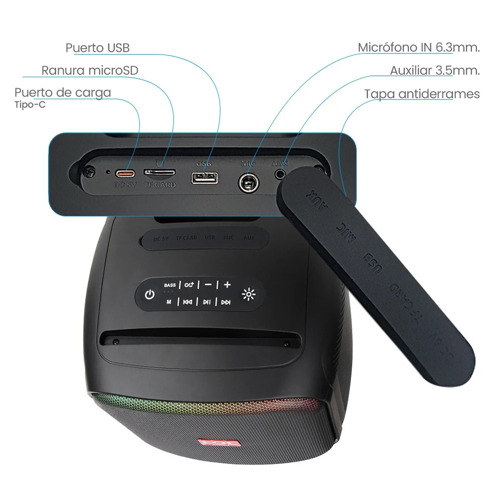 Bocina Fol 50W 5200mAh Bluetooth de 6.5 pulgadas luces RGB6