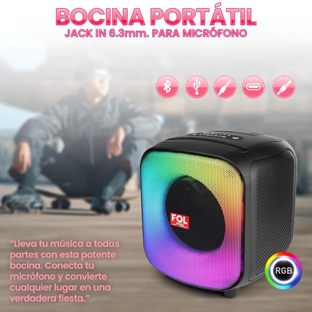 Bocina Fol 50W 5200mAh Bluetooth de 6.5 pulgadas luces RGB3