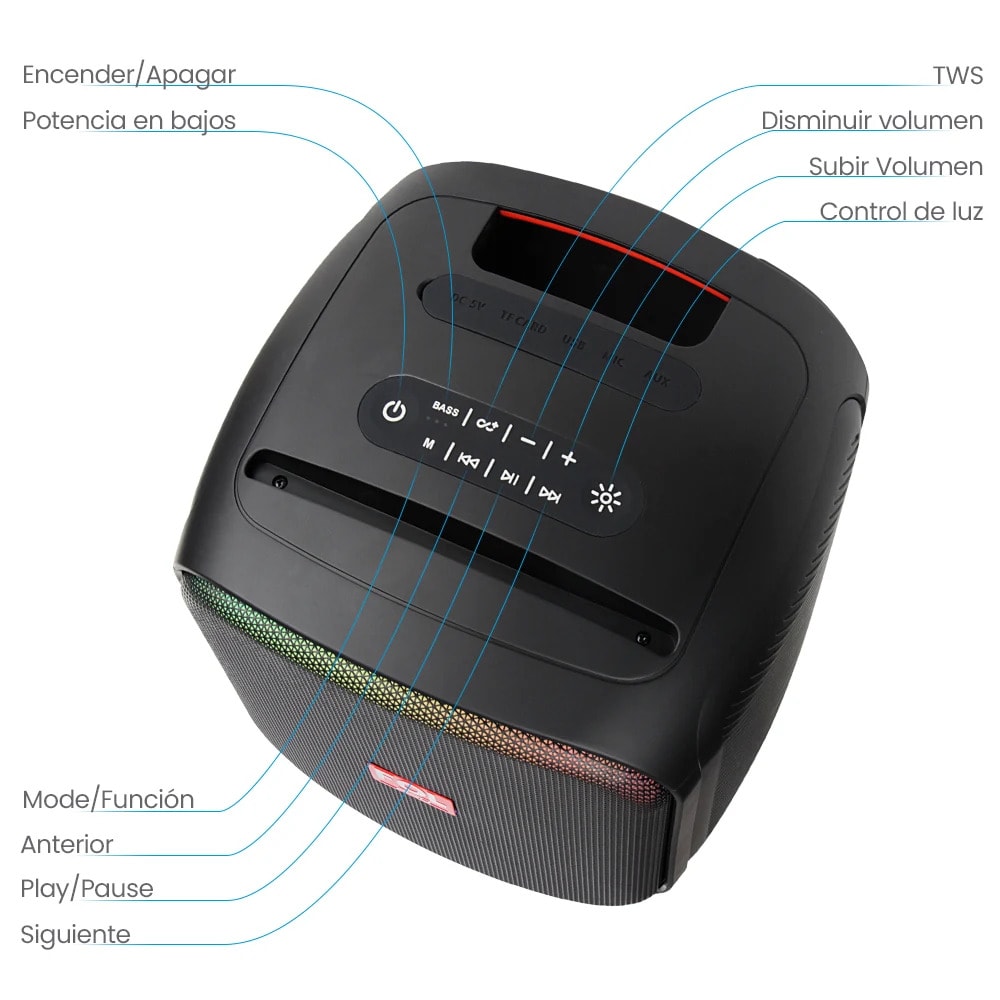 Bocina Fol 50W 5200mAh Bluetooth de 6.5 pulgadas luces RGB5