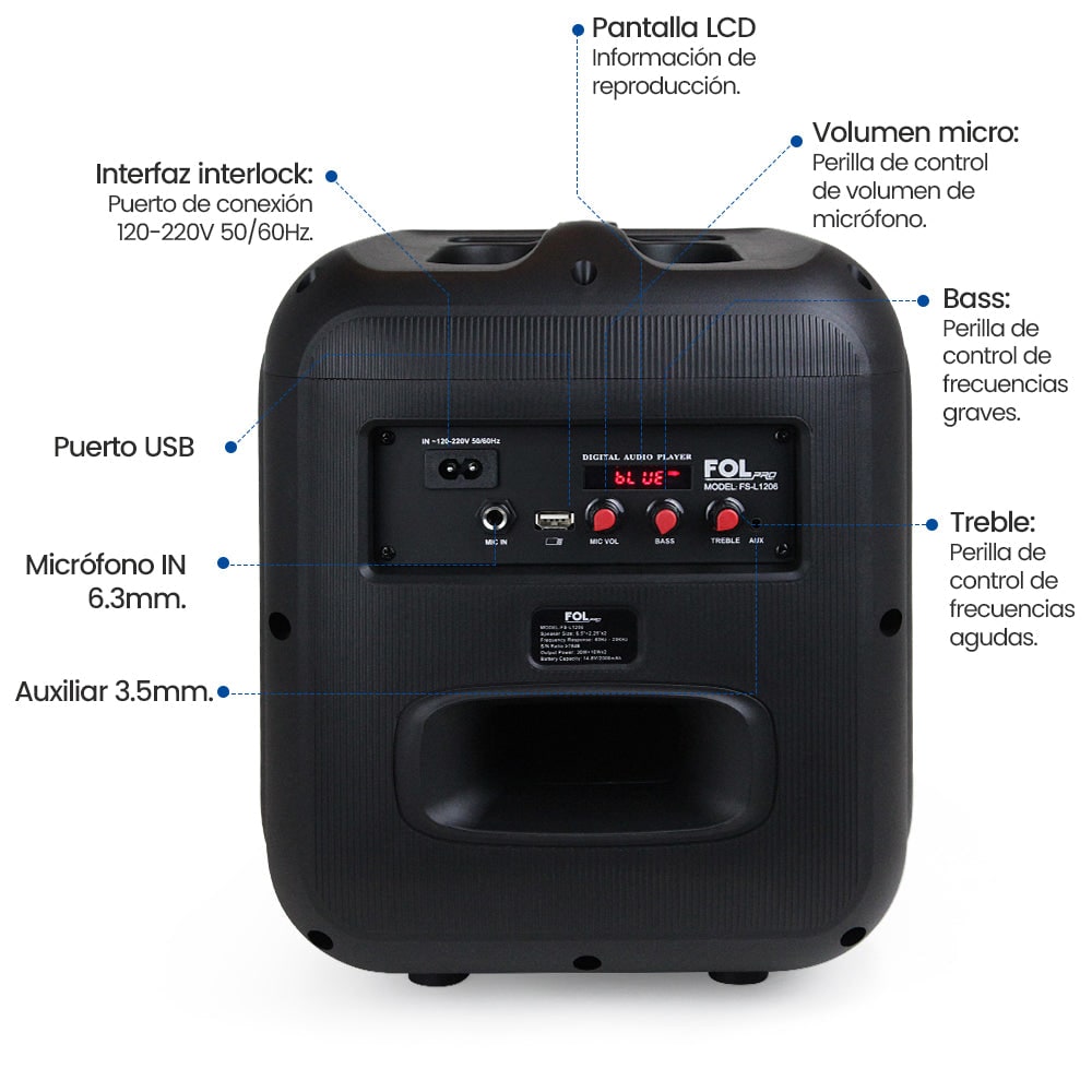 Bocina Bluetooth 50W 2000mAh TWS FOL FS-L12067