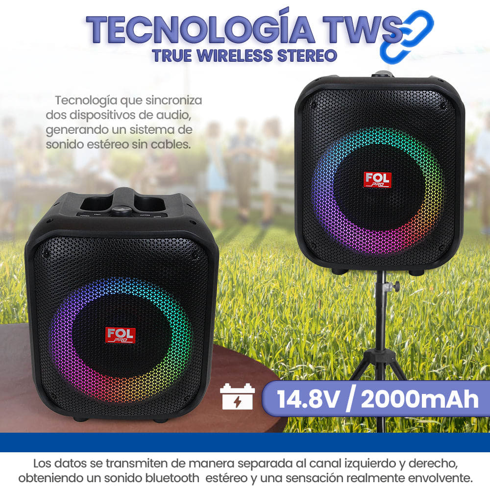 Bocina Bluetooth 50W 2000mAh TWS FOL FS-L12066