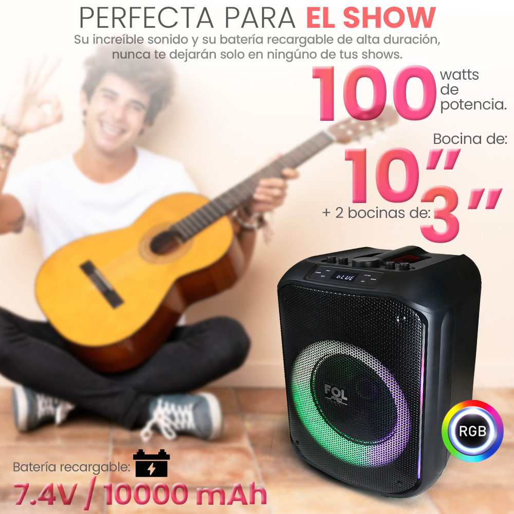 Bocina Fol 100W 1000mAh Bluetooth, 10