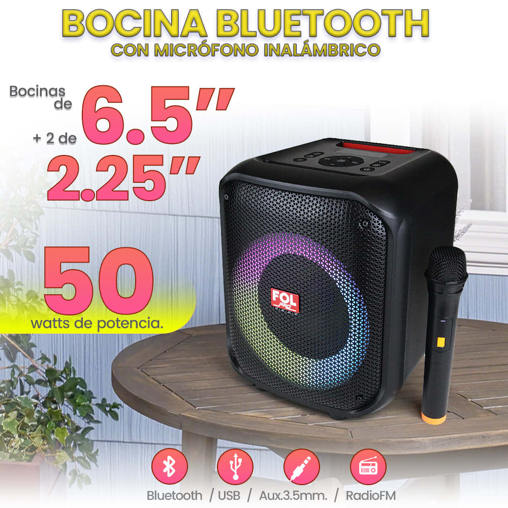 Bocina Bluetooth 50W 6.5 + 2 de 2.25 2000mAh con Microfono FOL FS-L1216M3