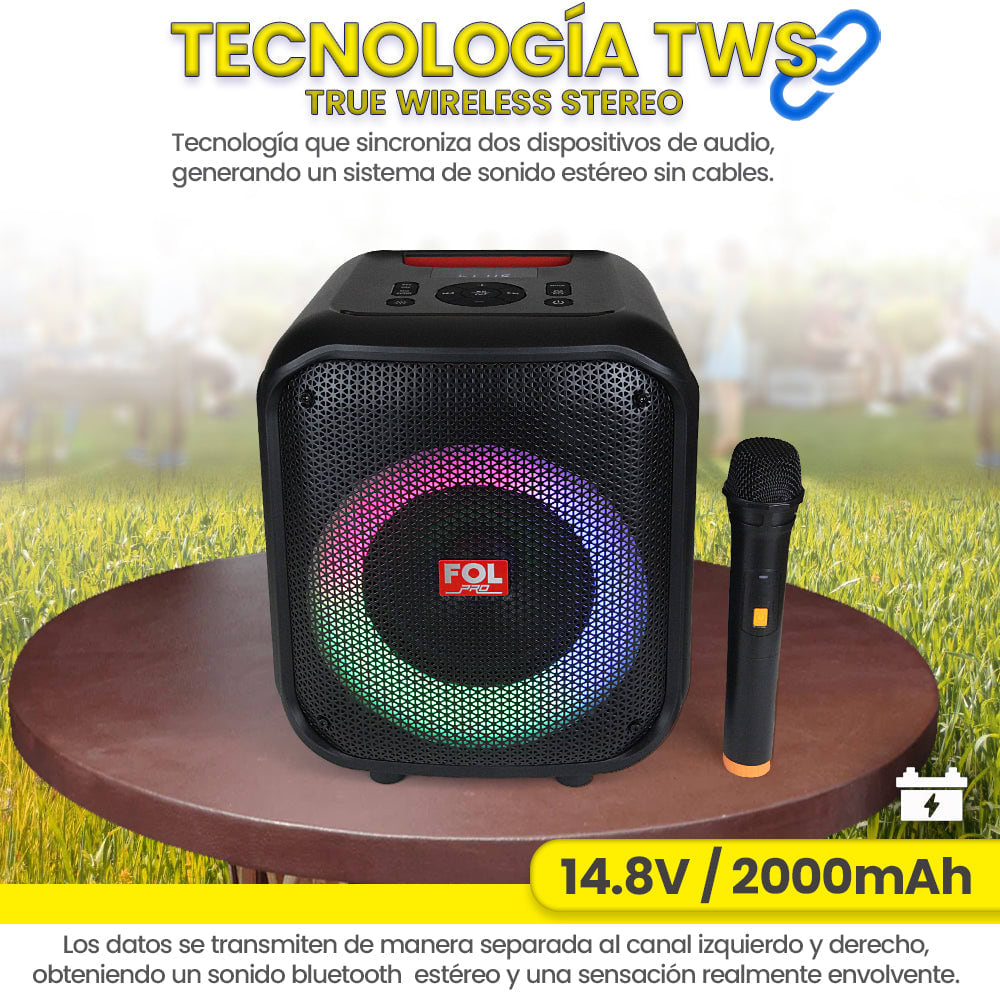 Bocina Bluetooth 50W 6.5 + 2 de 2.25 2000mAh con Microfono FOL FS-L1216M2