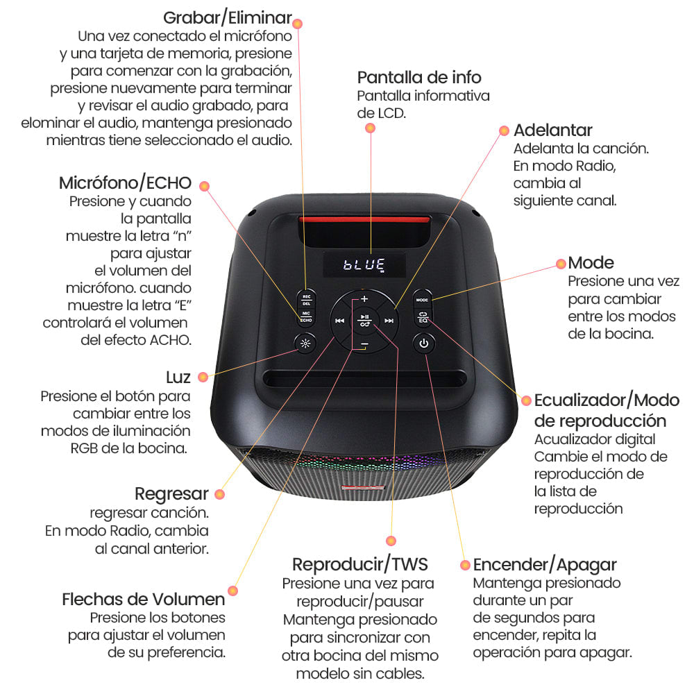 Bocina Bluetooth 50W 6.5 + 2 de 2.25 2000mAh con Microfono FOL FS-L1216M4
