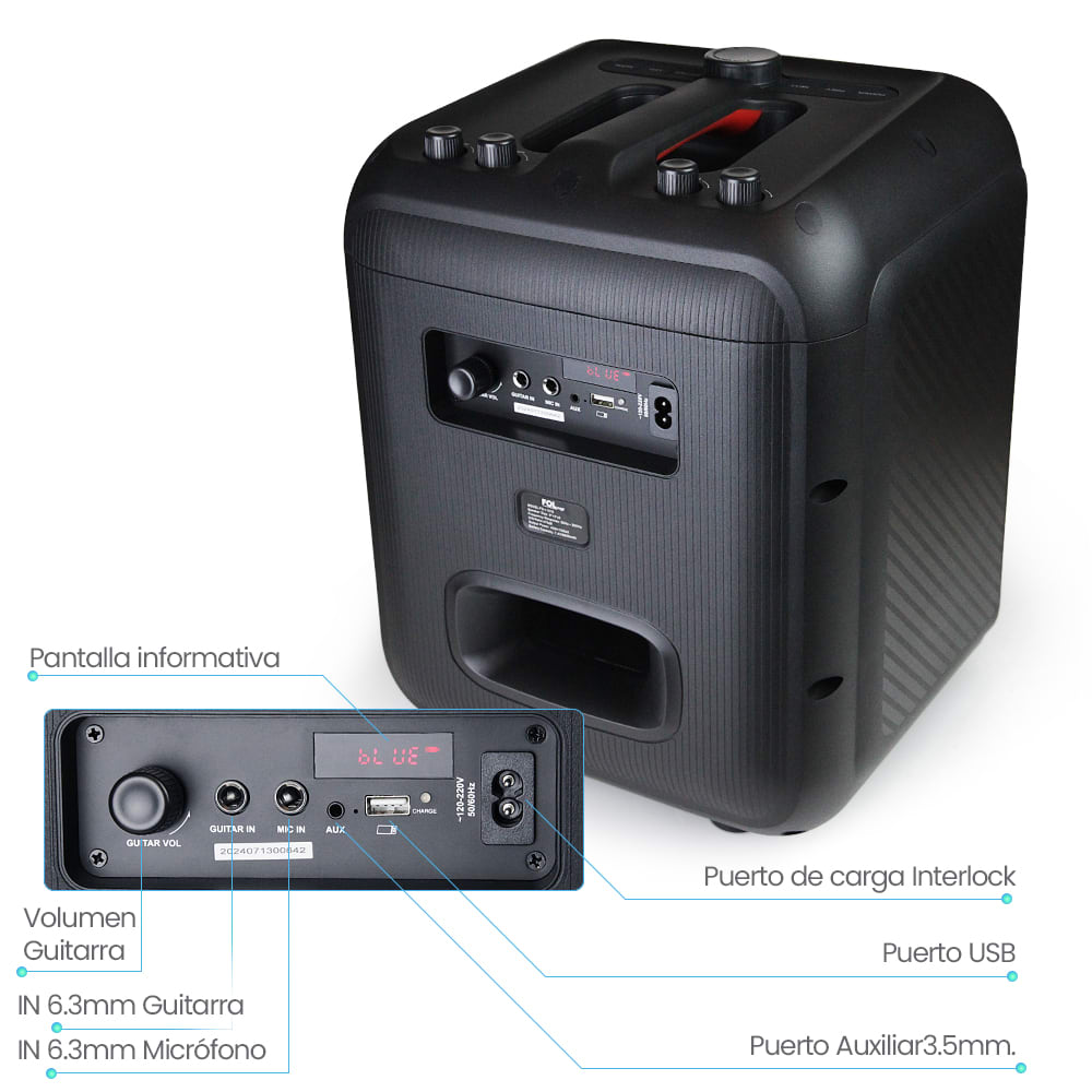 Bocina Fol 70W 6600mAh Bluetooth, TF Card, Radio FM, USB FS-L12186