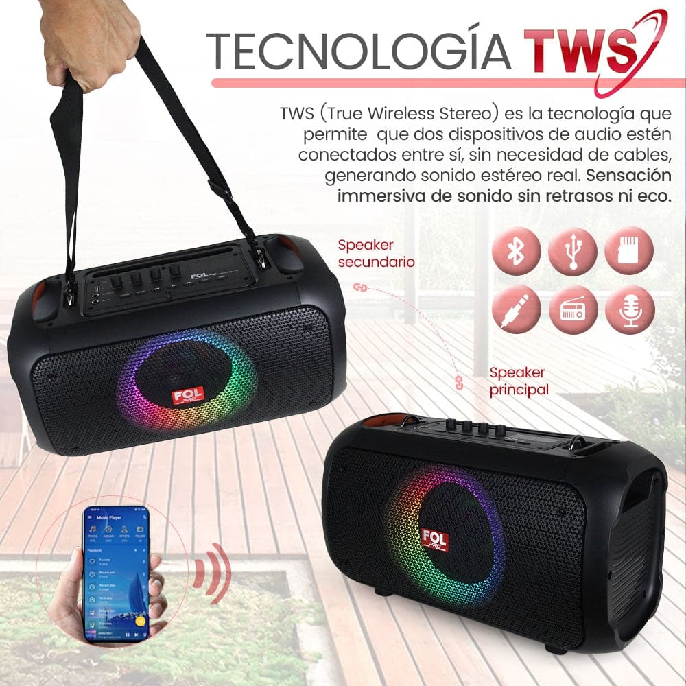 Bocina Bluetooth 50W 2000mAh entrada para Guitarra inc. Micrófono FOL FS-L1286