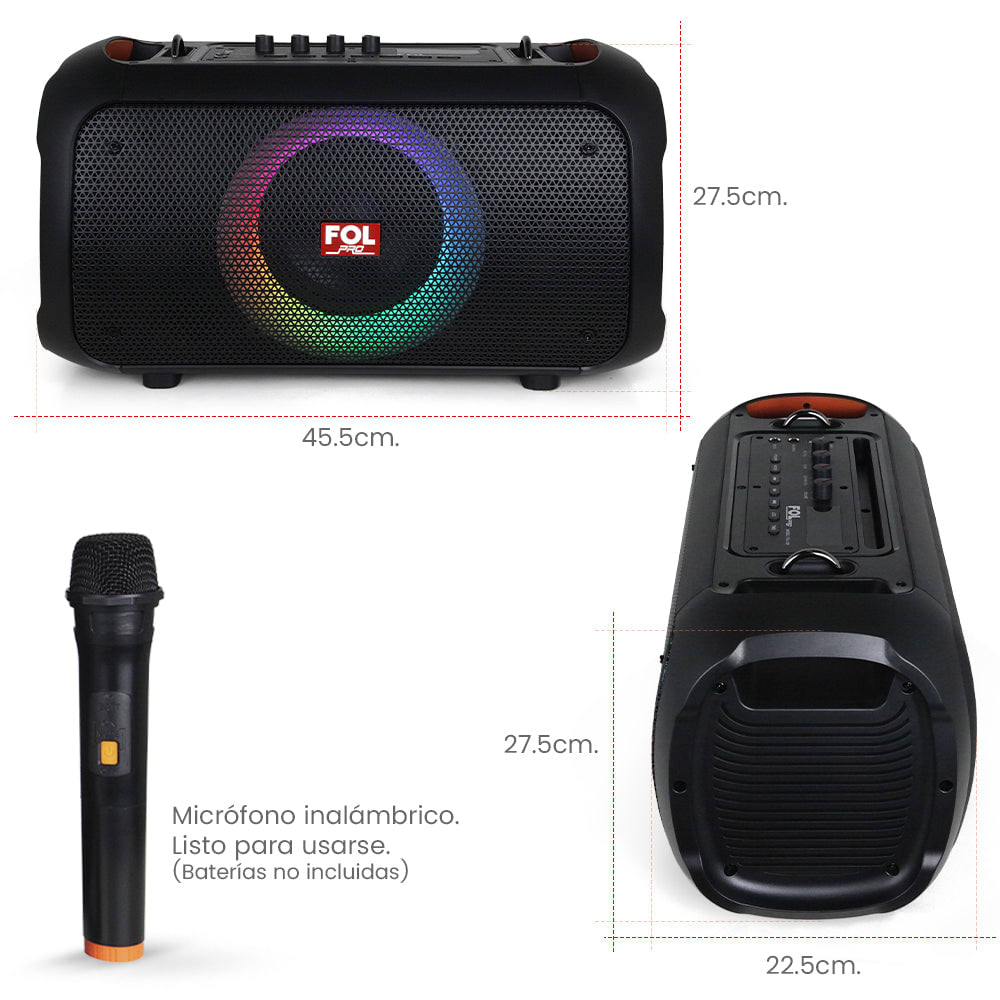 Bocina Bluetooth 50W 2000mAh entrada para Guitarra inc. Micrófono FOL FS-L1287