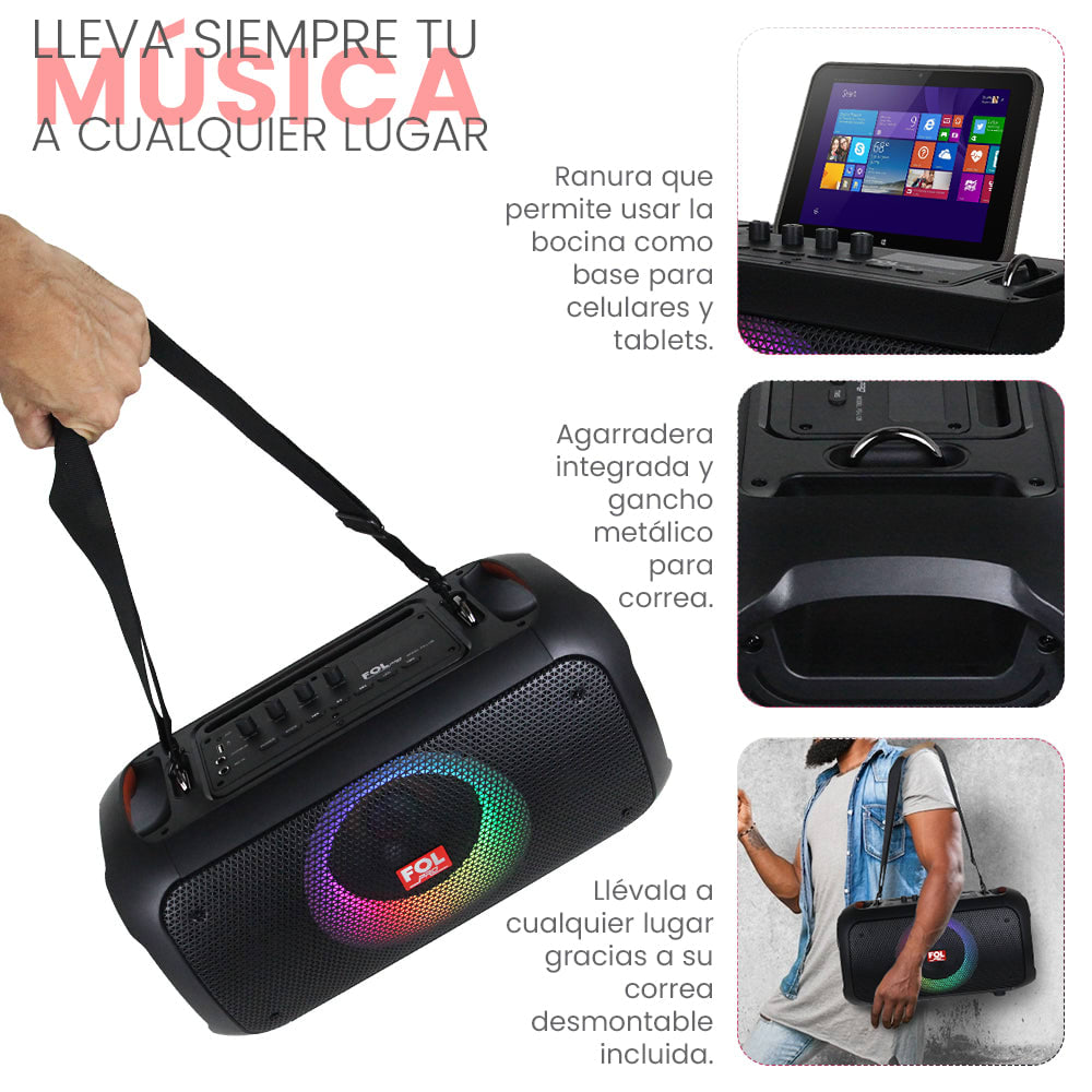 Bocina Bluetooth 50W 2000mAh entrada para Guitarra inc. Micrófono FOL FS-L1285