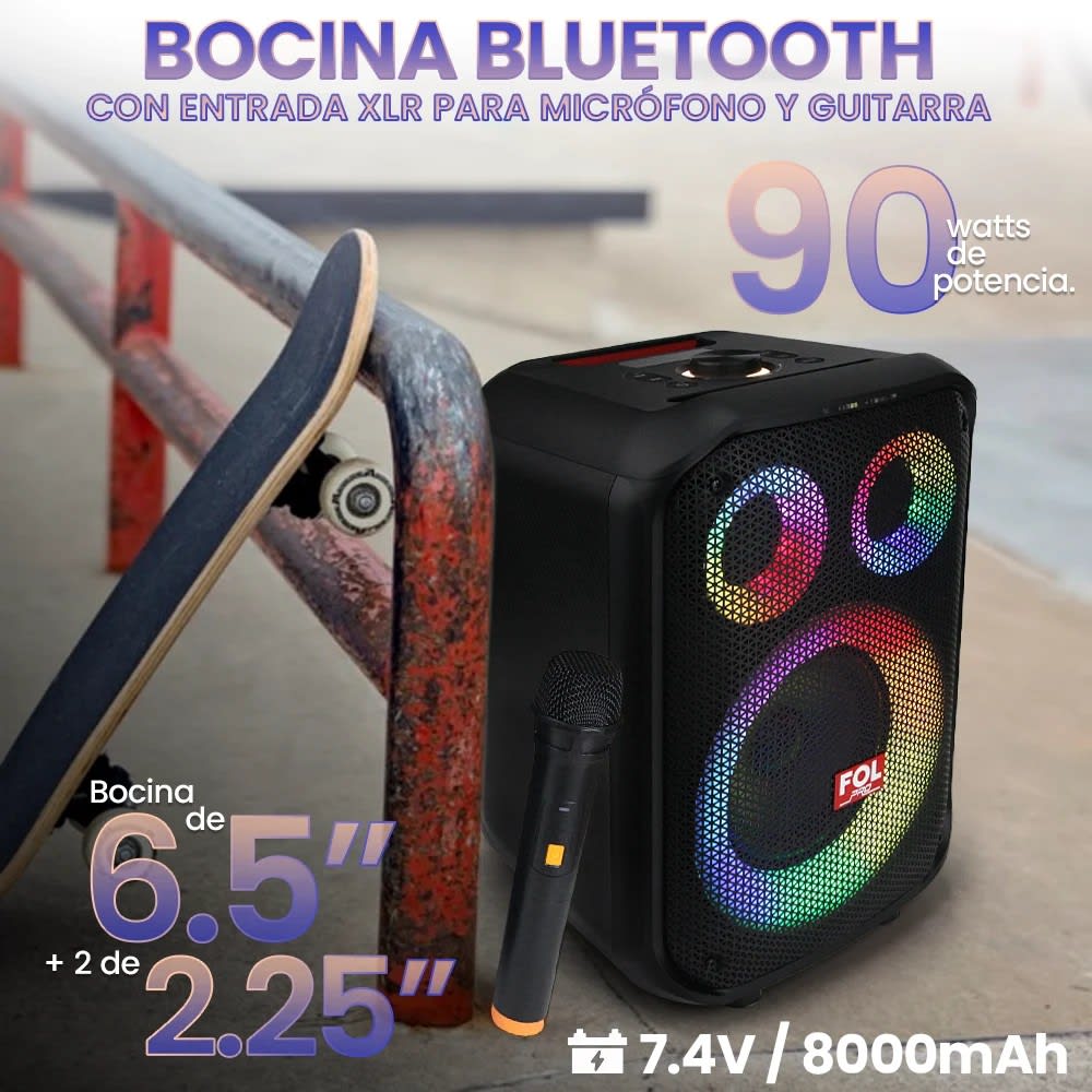 Bocina Fol 90W 8000mAh Bluetooth, 6.5