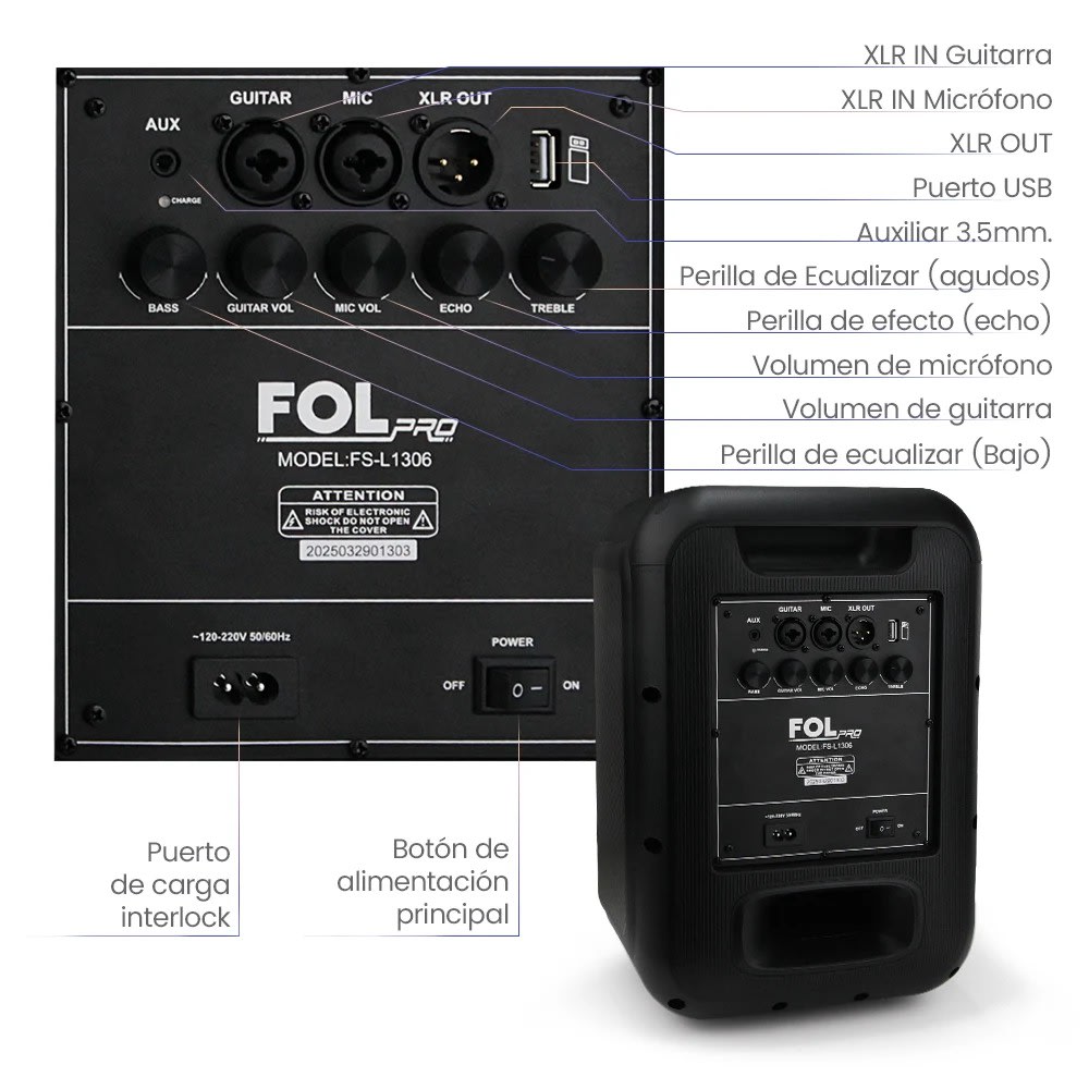 Bocina Fol 90W 8000mAh Bluetooth, 6.5