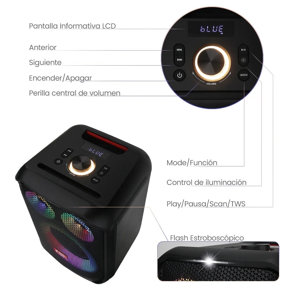 Bocina Fol 90W 8000mAh Bluetooth, 6.5