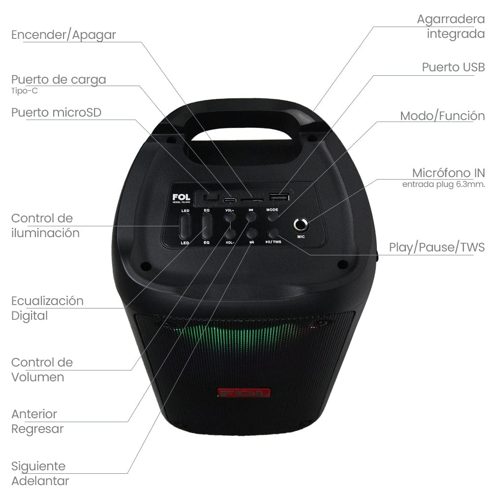 Bocina FOL Bluetooth Estéreo 20W 2200mAh Sonido inmersivo6