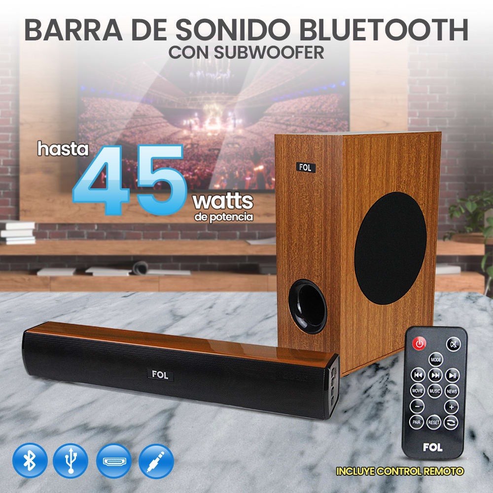 Barra de Sonido Bluetooth 45 watts HDMI FOL FS-M2523