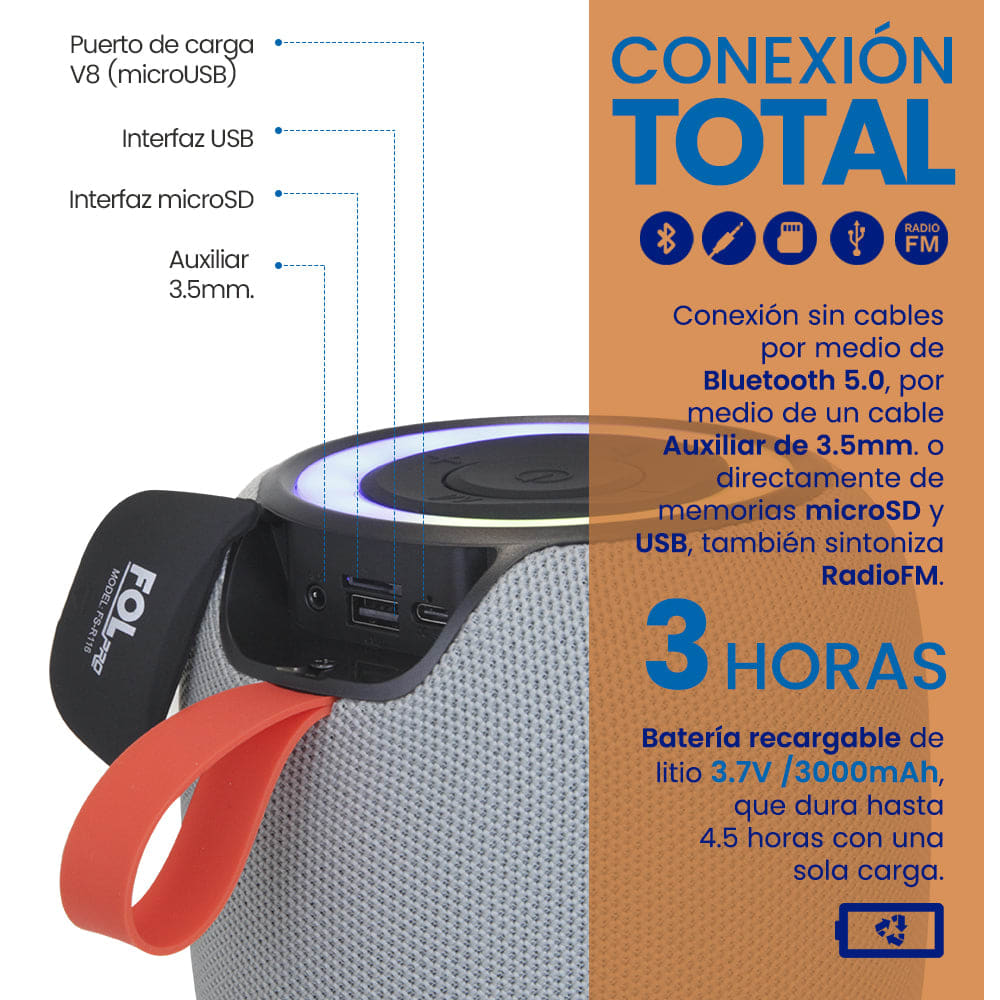 Bocina Bluetooth 10W 3000mAh TWS FOL FS-R1165