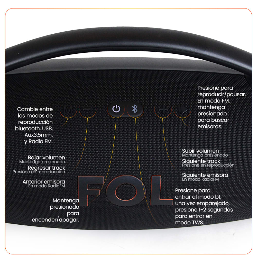 Bocina Bluetooth, contra agua 110W 6000mAh FOL FS-R2073