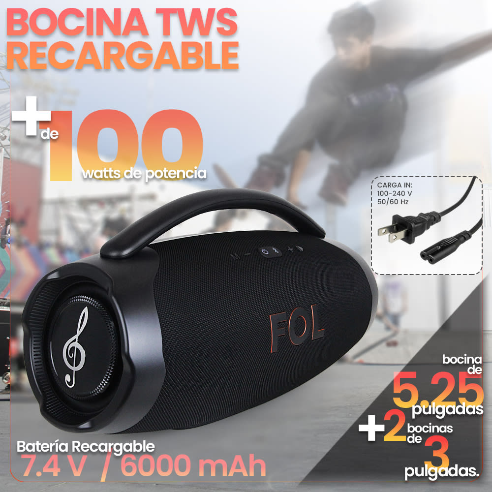 Bocina Bluetooth, contra agua 110W 6000mAh FOL FS-R2076