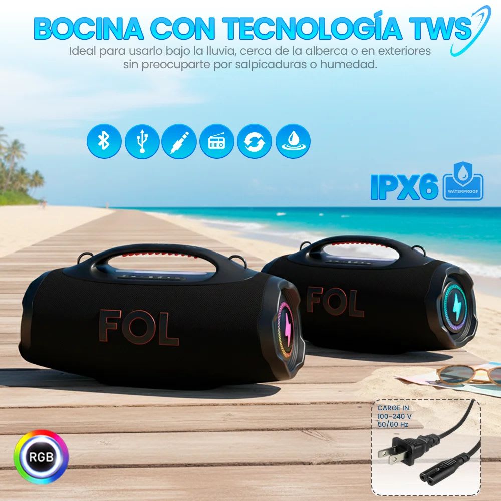 Bocina FOL FS-R208 220W 10hrs bateria Bluetooth IPX64