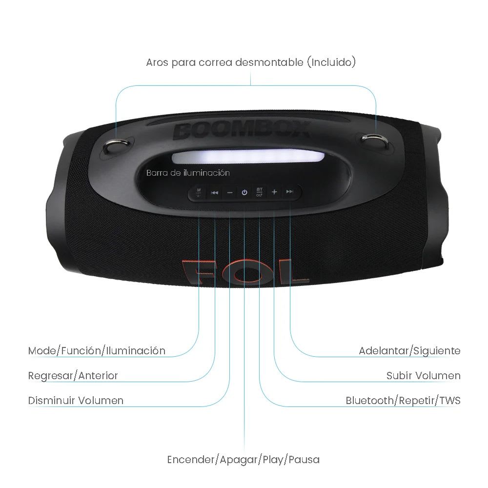 Bocina FOL FS-R208 220W 12000mAh 10hrs de bateria Bluetooth IPX63