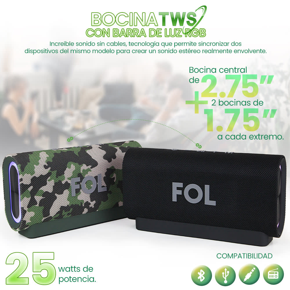 Bocina Bluetooth 25W 2200mAh TWS FOL FS-R12183