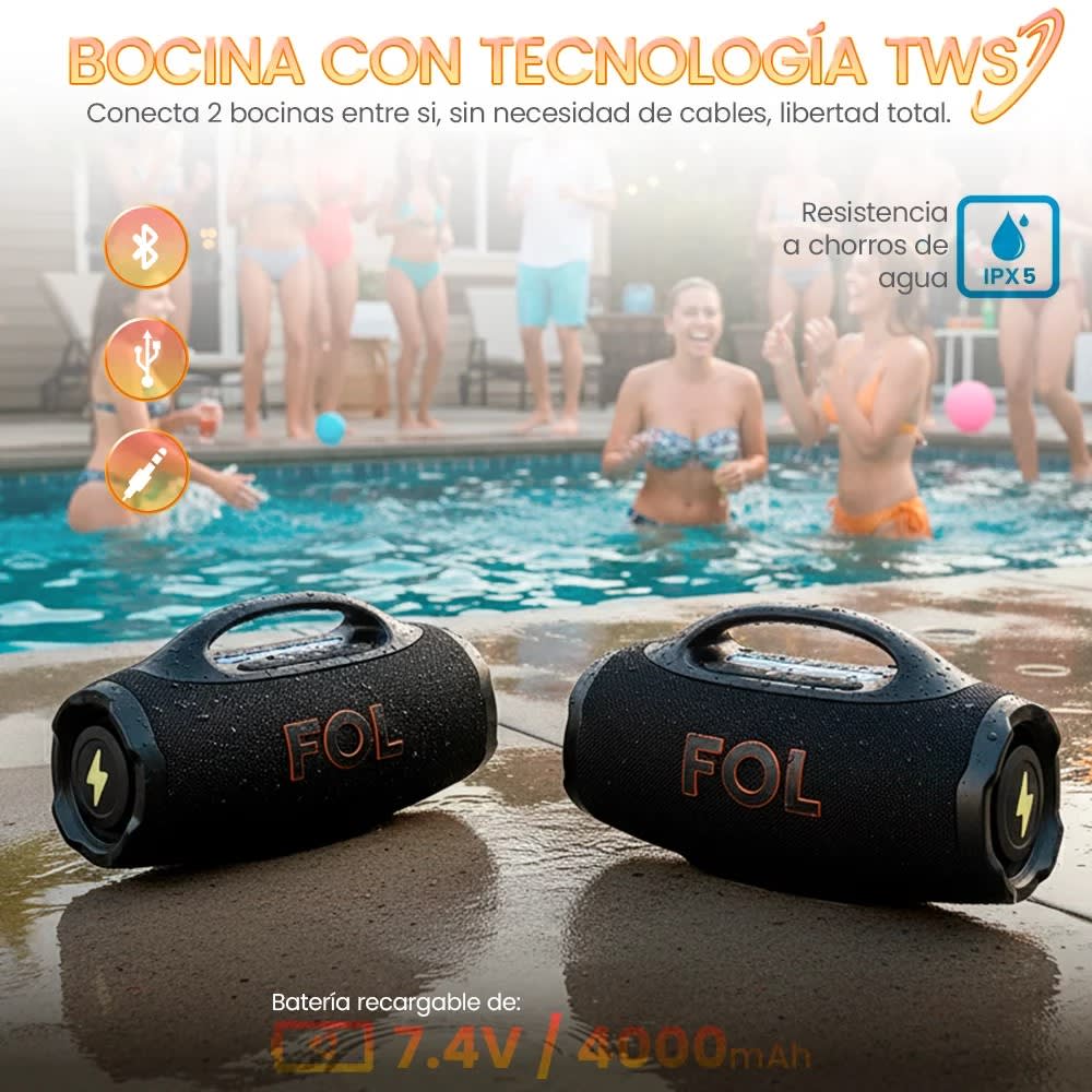 Bocina FOL FS-R305 50W 4000mAh 8hrs bateria Bluetooth IPX54