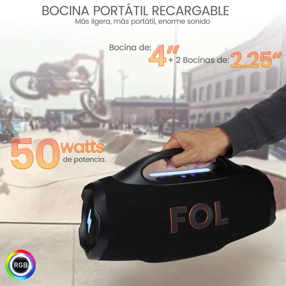 Bocina FOL FS-R305 50W 4000mAh 8hrs de bateria Bluetooth IPX53