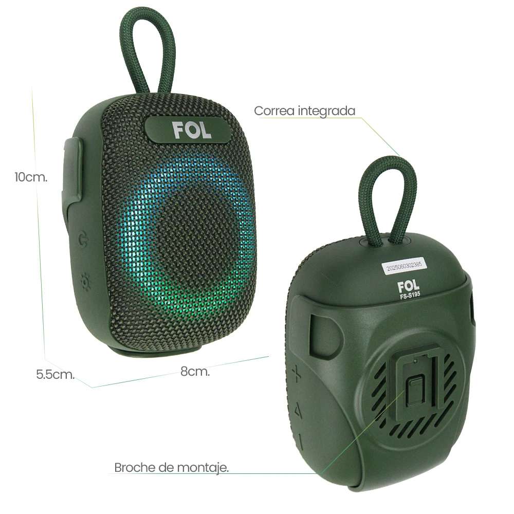 Bocina Moto Bluetooth FOL FS-S195 TF Card Radio FM 1800mAh 8W Resistente al agua IPX65