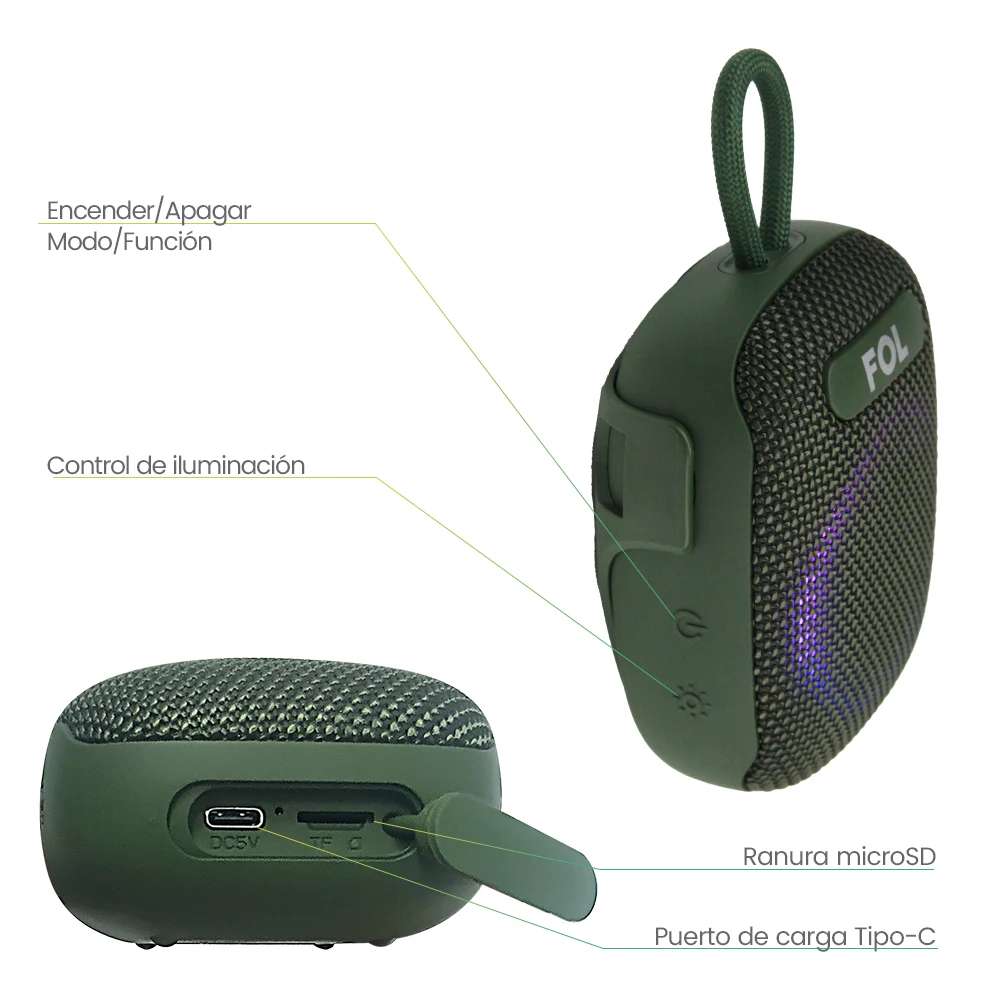 Bocina Moto Bluetooth FOL FS-S195 TF Card Radio FM 1800mAh 8W Resistente al agua IPX63
