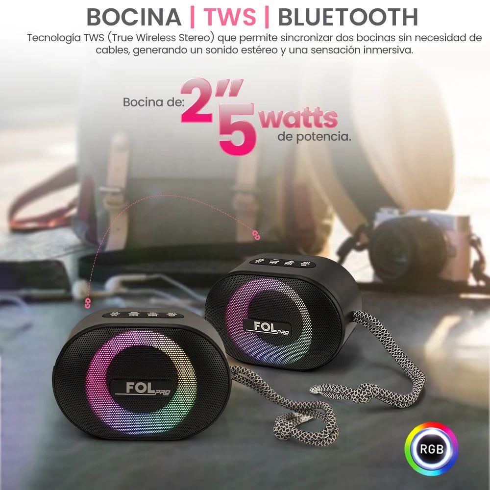 Mini Bocina FOL FS-SP06 5W 2000mAh Bluetooth recargable FM TWS3